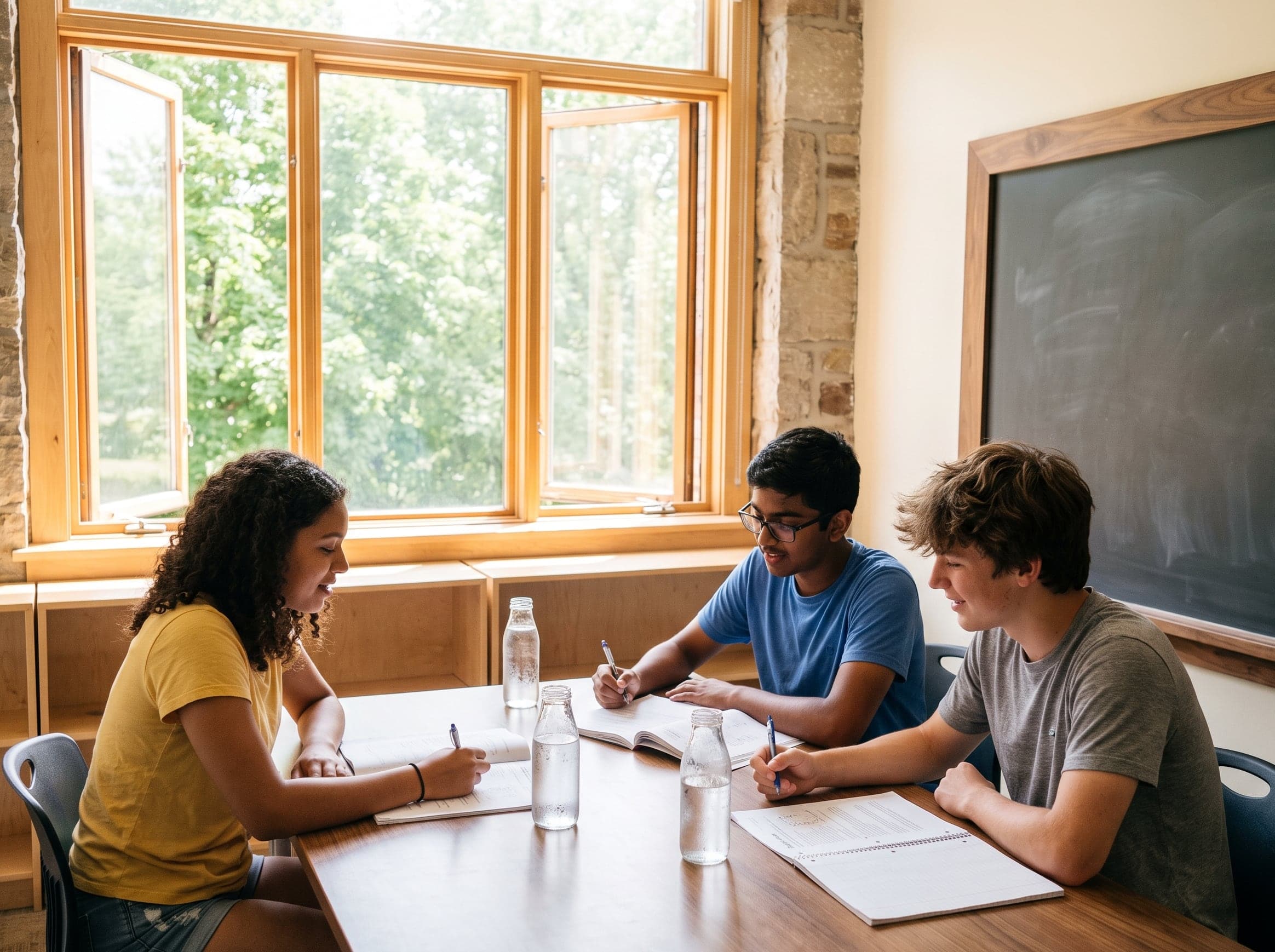 Students working together in a sunny classroom